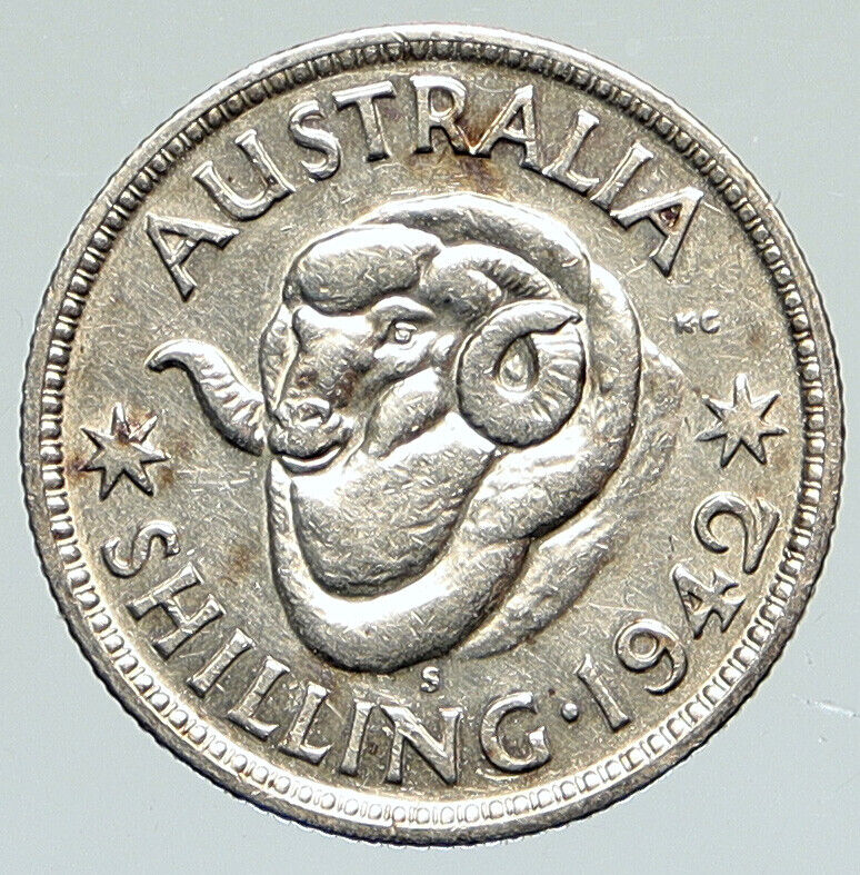 1942 S AUSTRALIA King George VI United Kingdom Silver Shilling Coin RAM i112216