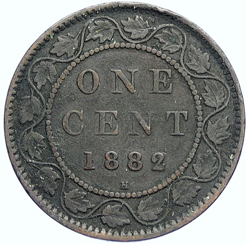 1882 H CANADA British UK Queen VICTORIA Wreath Vintage Antique Cent Coin i112776