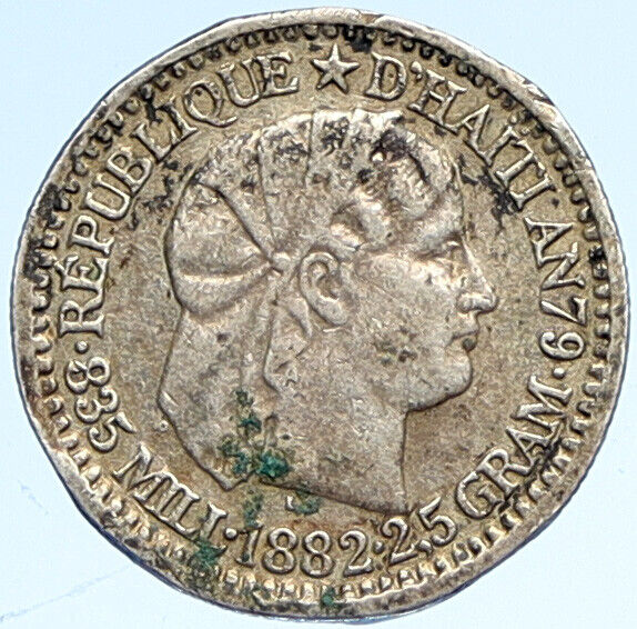 1892 HAITI Fasces LIBERTY CAP Antique Haitian Silver 10 Centimes Coin i112771