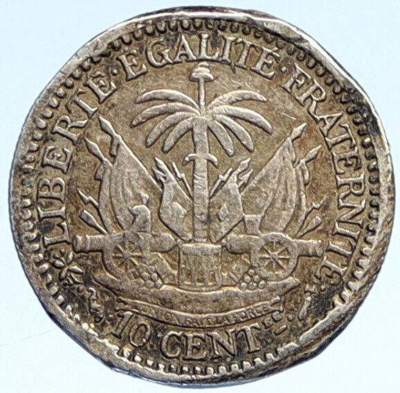 1892 HAITI Fasces LIBERTY CAP Antique Haitian Silver 10 Centimes Coin i112771