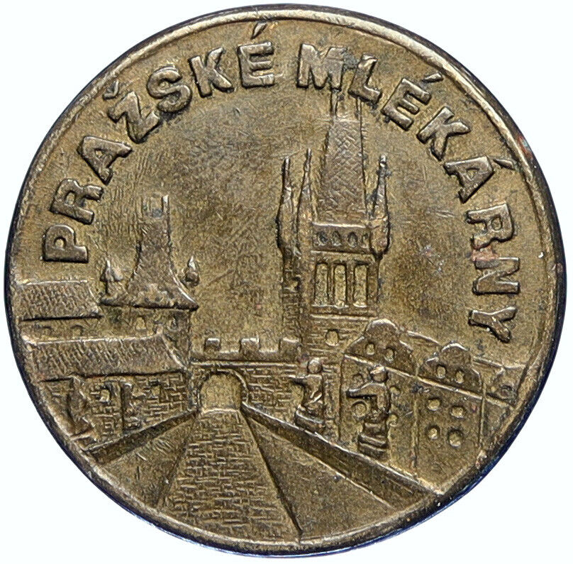 CZECHOSLOVAKIA Prague Dairies Town View VINTAGE Old 1 CZK Kc Token Coin i112769