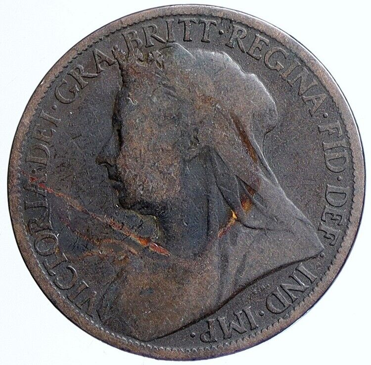 1897 UK Great Britain United Kingdom QUEEN VICTORIA Penny Antique Coin i113787