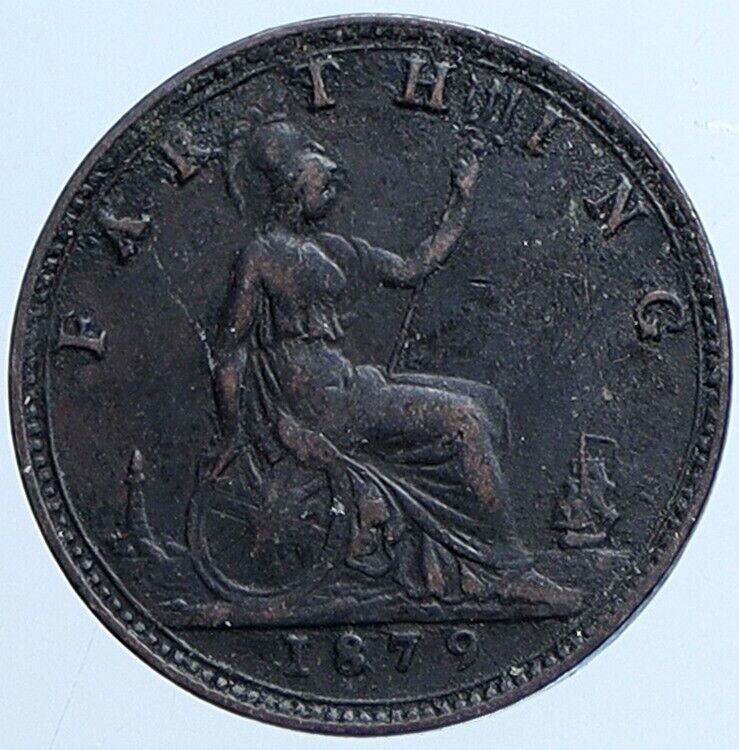 1879 UK Great Britain United Kingdom QUEEN VICTORIA Farthing OLD Coin i113827