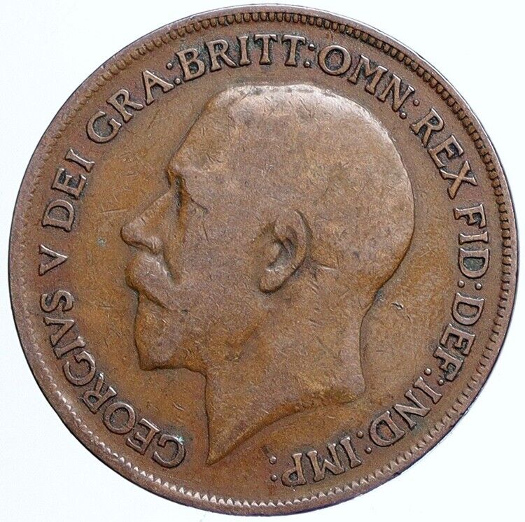 1920 Great Britain United Kingdom UK King GEORGE V Antique Penny Coin i113788