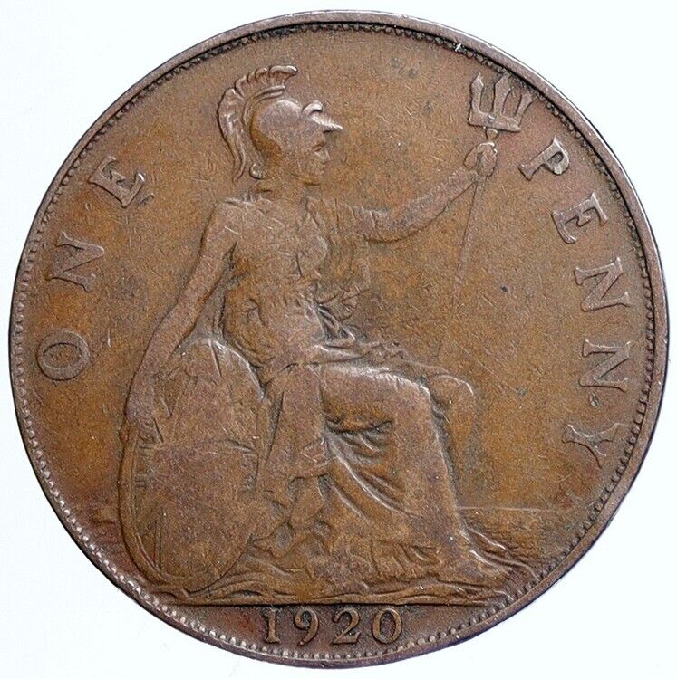 1920 Great Britain United Kingdom UK King GEORGE V Antique Penny Coin i113788