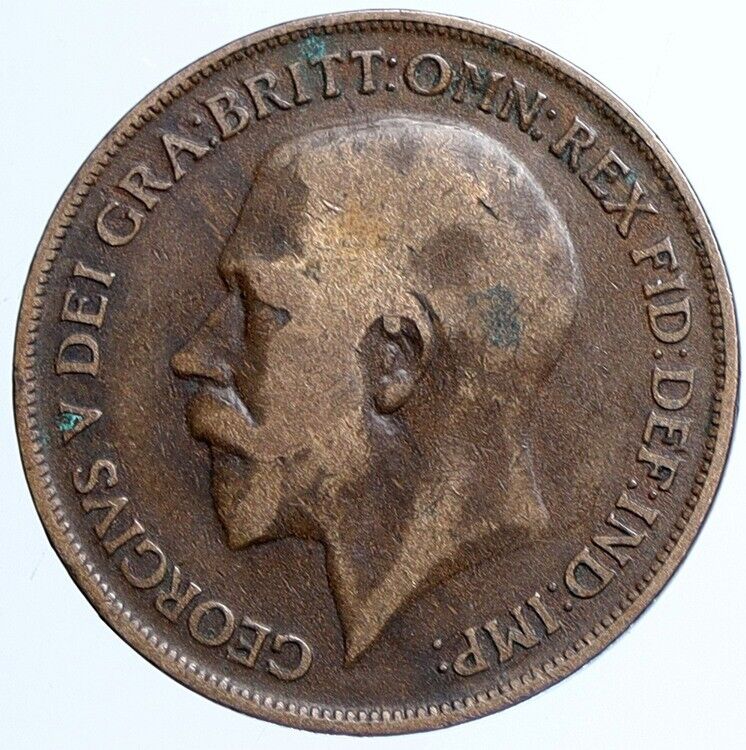 1918 Great Britain United Kingdom UK King GEORGE V Antique Penny Coin i113791