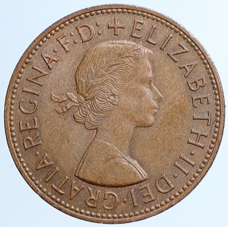 1962 UK Great Britain QUEEN ELIZABETH II Britannia Vintage 1 Penny Coin i113789