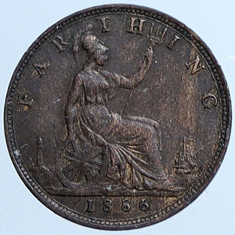 1886 UK Great Britain United Kingdom QUEEN VICTORIA Farthing OLD Coin i113826