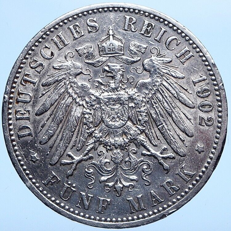 1902 A GERMANY GERMAN STATES PRUSSIA WILHELM II Old Silver 5 Mark Coin i114147