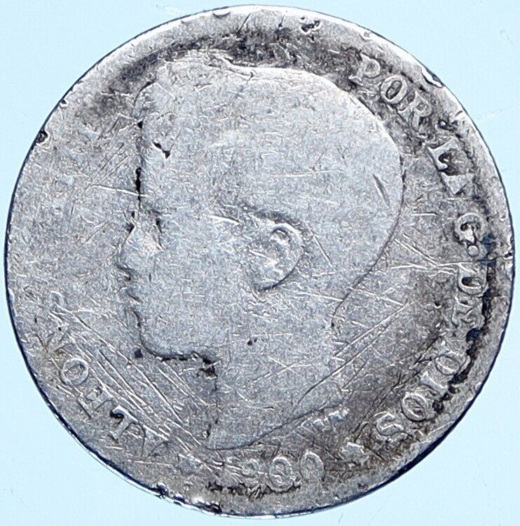 1900 SPAIN King ALFONSO XIII Antique Silver OLD 1 Peseta Spanish Coin i114150
