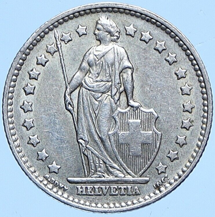 1937 B SWITZERLAND HELVETIA Symbolizes SWISS Nation SILVER 1 Franc Coin i114156