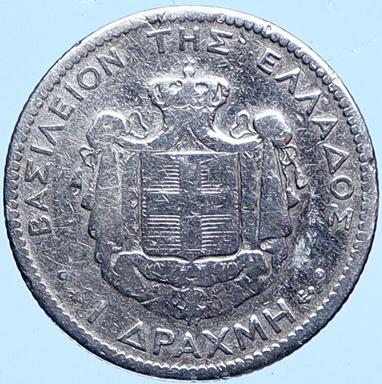 1873 A GREECE King GEORGE I Vintage ANTIQUE Crowned Silver Drachma Coin i114157