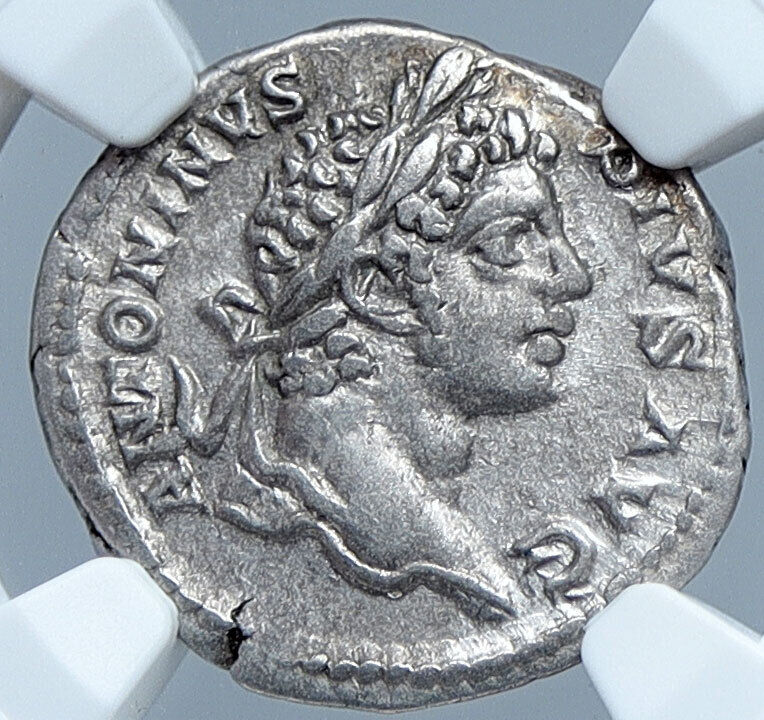 CARACALLA 207AD Britannia River-Gods RARE Ancient Silver Roman Coin NGC i59821