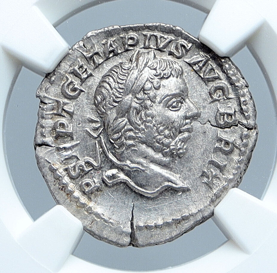 GETA 211AD Rome JANUS Denarius Authentic Ancient Silver Roman Coin NGC AU i59885