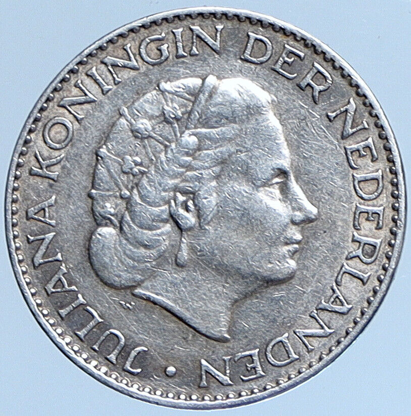 1956 NETHERLANDS Kingdom Queen JULIANA Vintage OLD Silver 1 Gulden Coin i114020