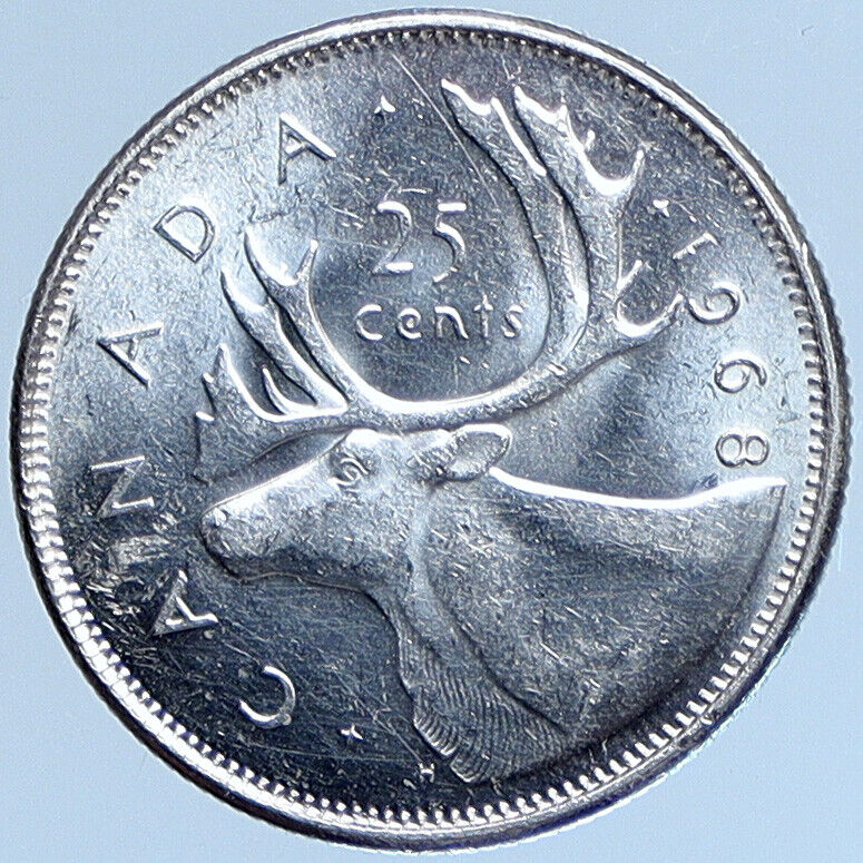 1968 CANADA United Kingdom UK Elizabeth II CARIBOU Silver 25 Cent Coin i114023