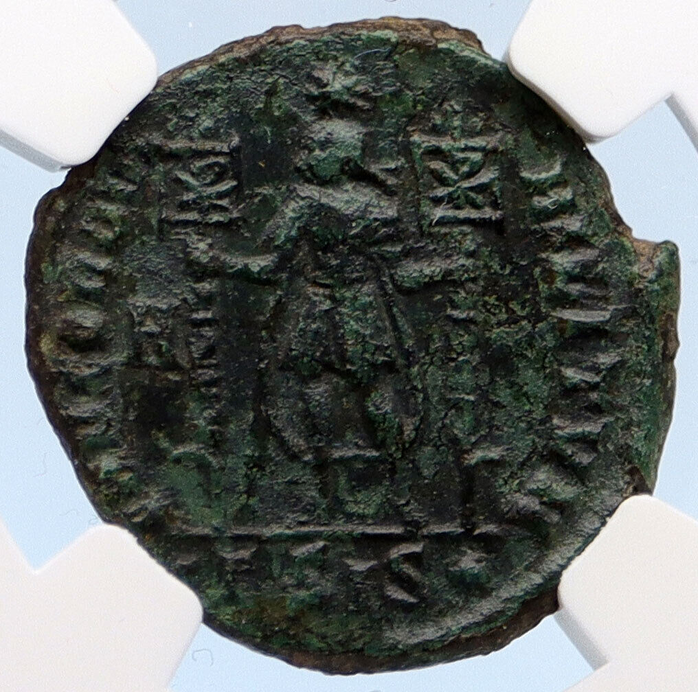 VETRANIO 350AD Rare Authentic Ancient Roman AE2 Labarum Chi-Rho Coin NGC i60213