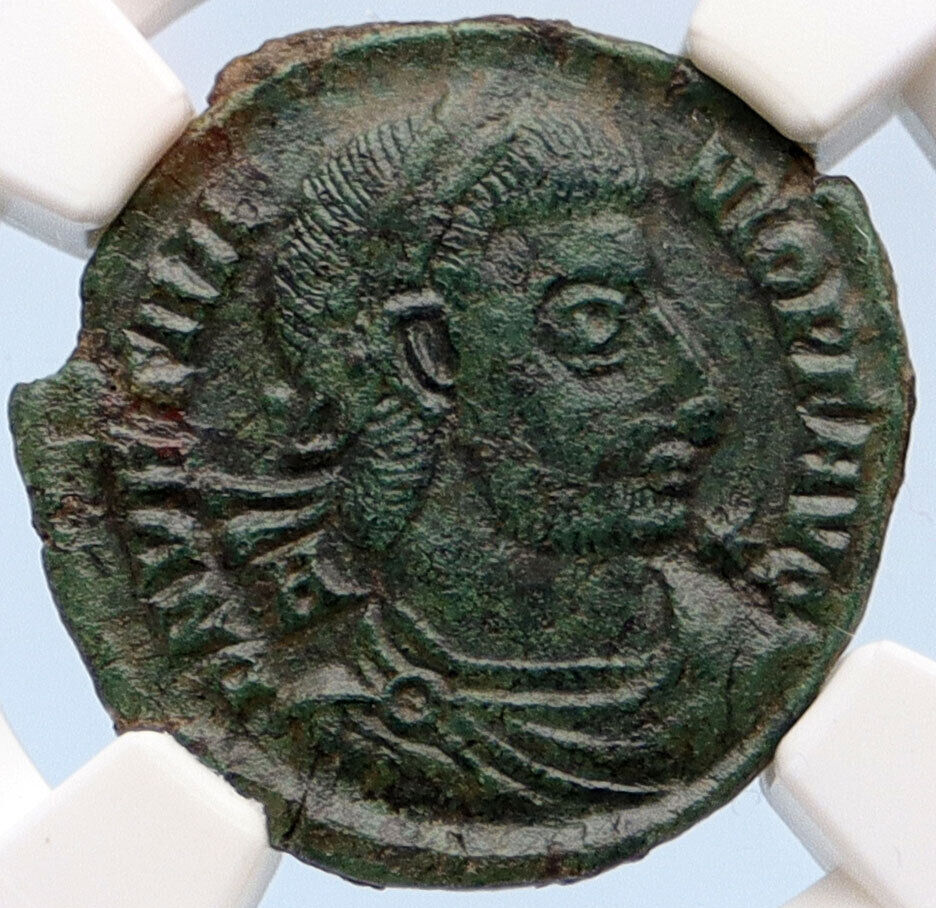 VETRANIO 350AD Rare Authentic Ancient Roman AE2 Labarum Chi-Rho Coin NGC i60213