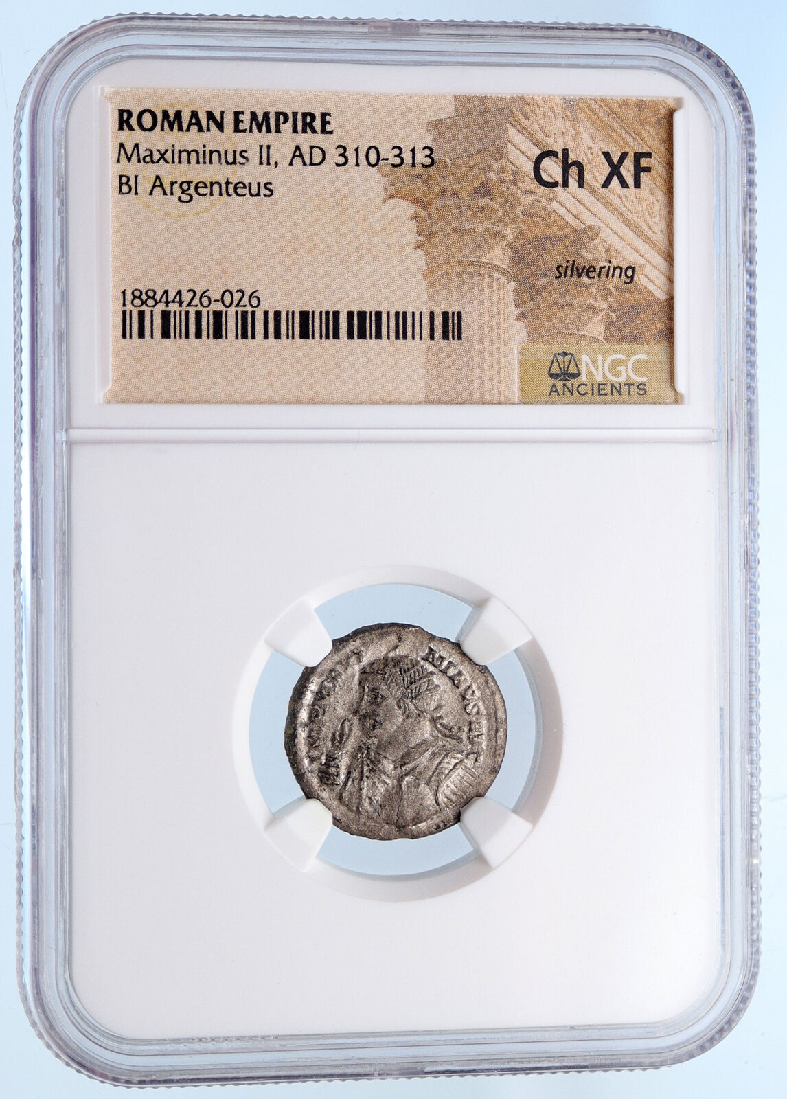 MAXIMINUS II Daia 310AD Silver Argenteus Ancient Roman Coin SOL Rare NGC i64196