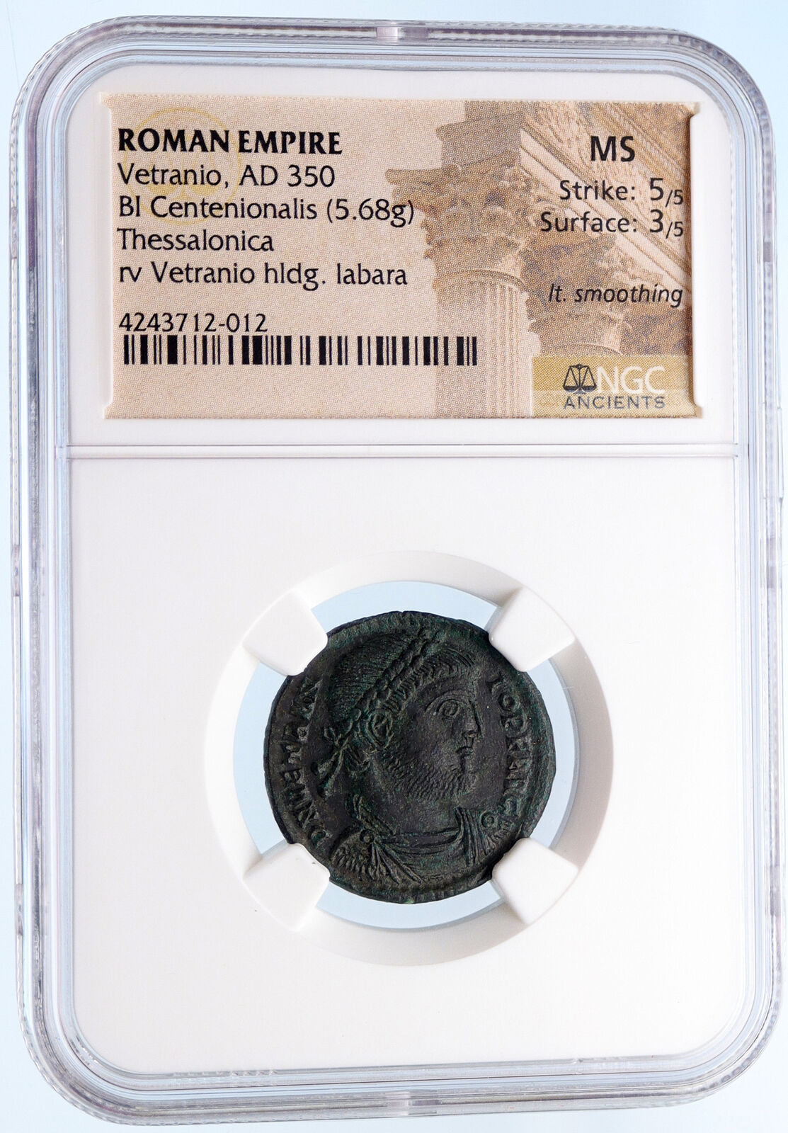 VETRANIO w Chi-Rho Standards Genuine 350AD Rare Ancient Roman Coin NGC MS i65990