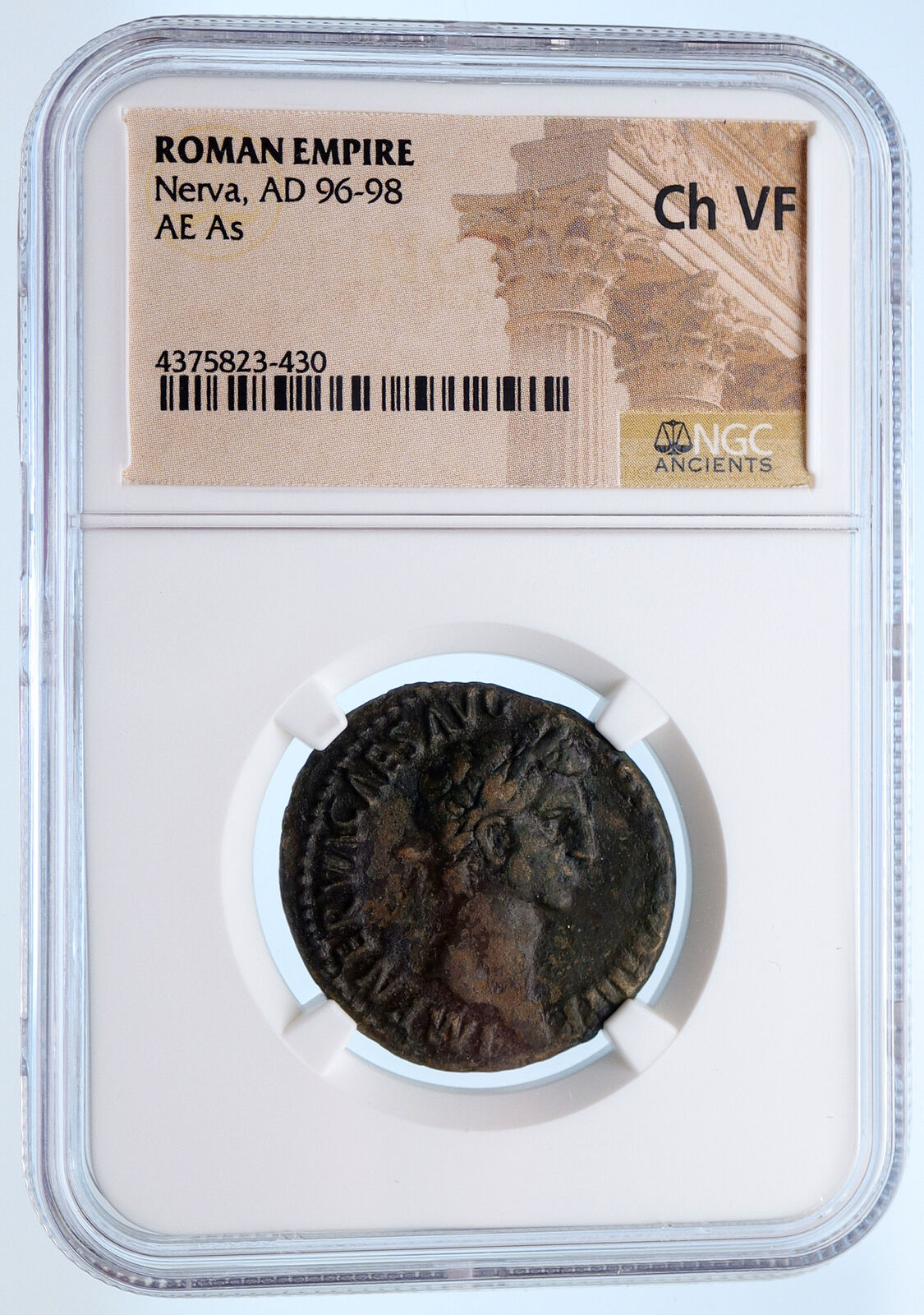 NERVA 97AD Rome Authentic Ancient NGC Certified Ch VF Roman Coin FORTUNA i60234