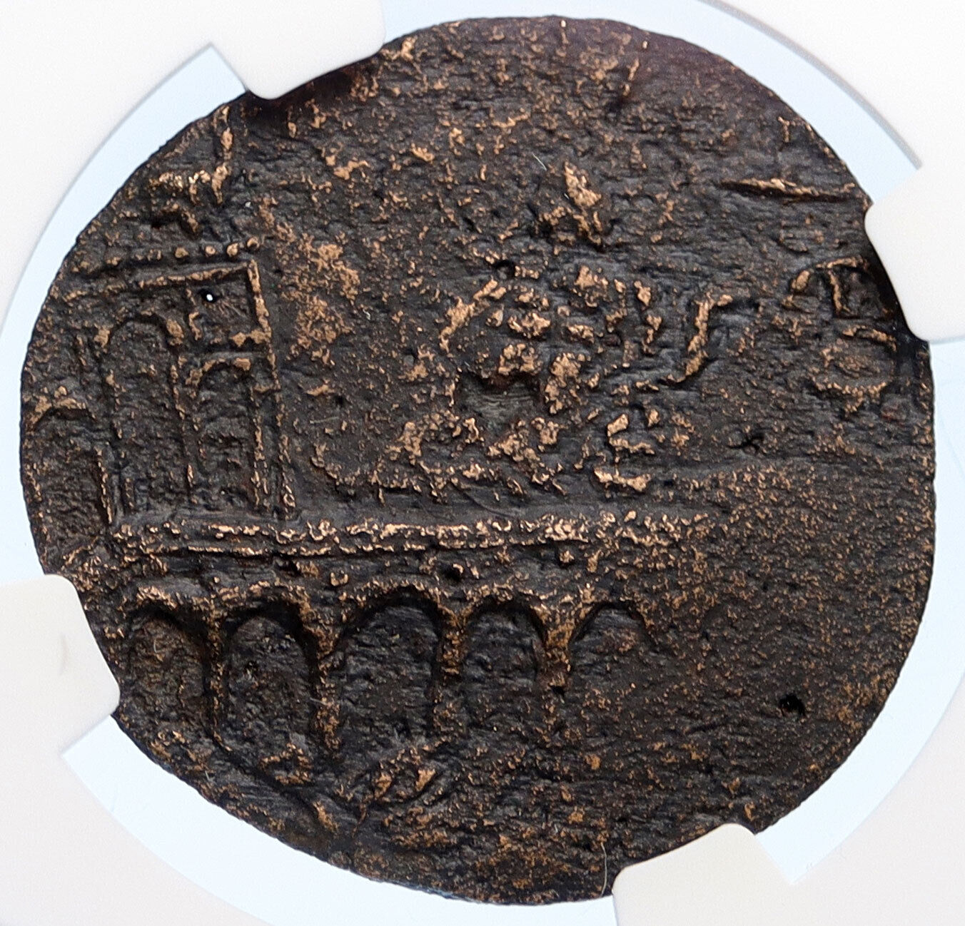 GALLIENUS 253AD RARE Ancient Medallion Size Roman Coin RIVER Bridge NGC i60423