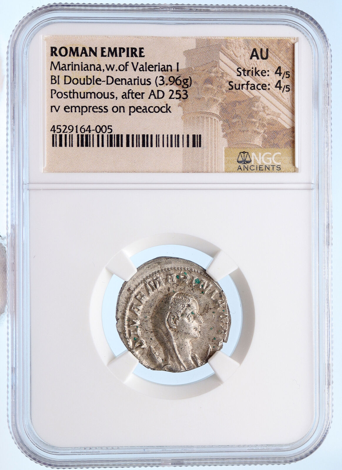 Diva MARINIANA on Peacock VALERIAN I wife Ancient Silver Roman Coin NGC i61062