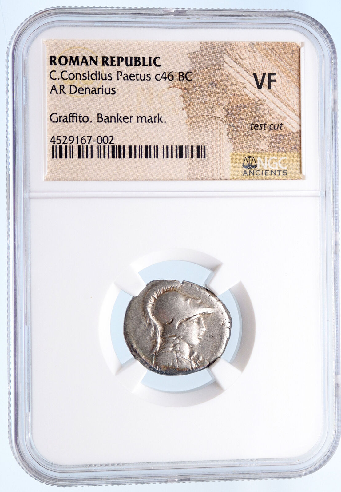 Roman Republic 46BC Authentic Ancient Silver Coin MINERVA VICTORY NGC i61915