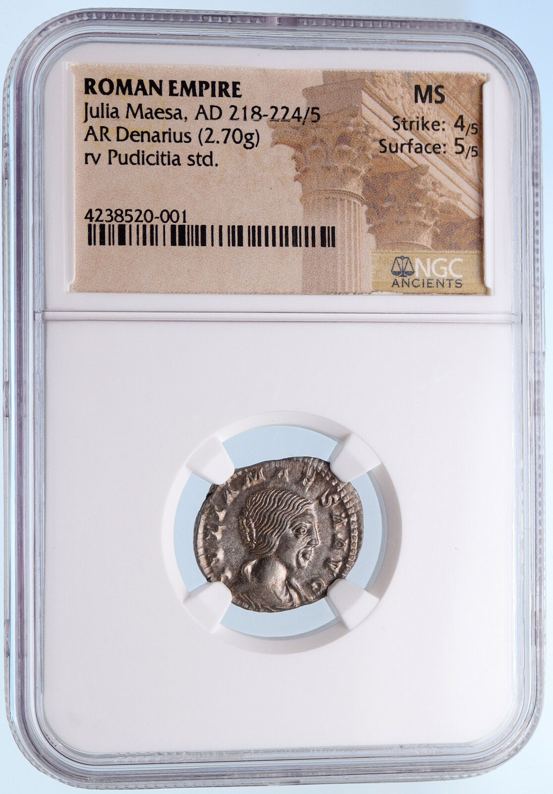 JULIA MAESA Elagbalus Grandmother OLD Silver Roman Coin Pudicitia NGC i63184