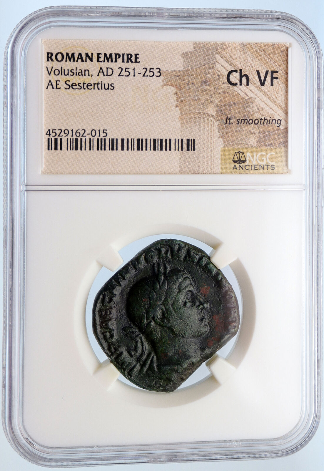 VOLUSIAN 250AD Sestertius Authentic Ancient Roman Coin JUNO TEMPLE NGC i62058