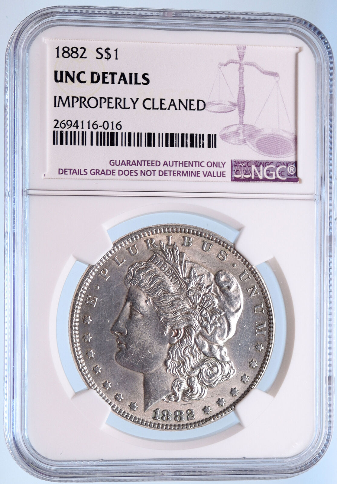 1882 MORGAN SILVER DOLLAR United States of America USA Coin NGC UNC DETAI i57727