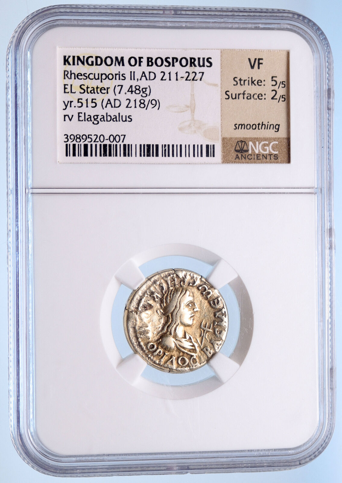 Bosporus King RHESKUPORIS II & Roman ELAGABALUS Electrum Ancient Coin NGC i58600