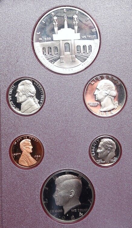 1984 S USA LA Olympics Proof Dollar JFK Half Set of 6 (1 Silver) Coins i114145