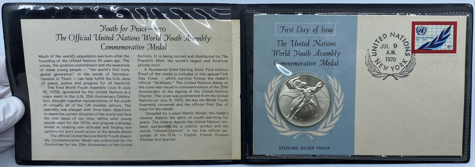 1970 US USA United Nations WORLD YOUTH ASSEMBLY Old Proof Silver Medal i114395