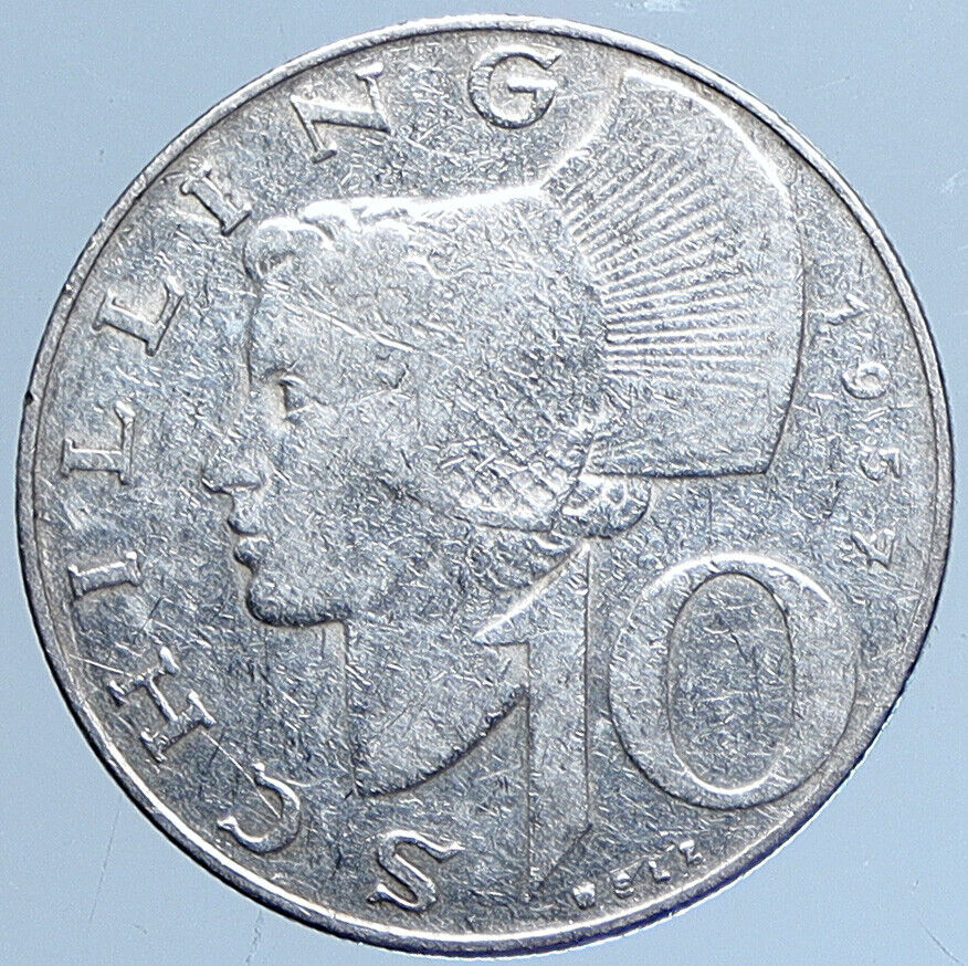 1957 Austria Wachau Woman 10 Schilling OLD Silver Austrian Coin Shield i113950