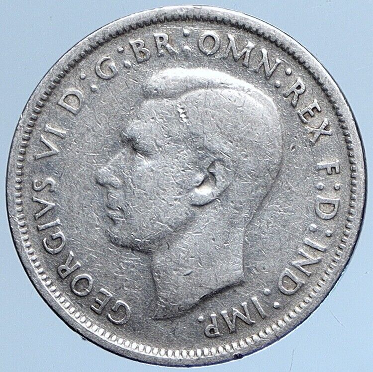 1947 AUSTRALIA King George VI Kangaroos Antique OLD Silver Florin Coin i113967