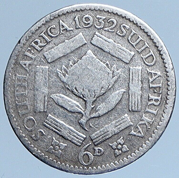 1932 SOUTH AFRICA King George V VINTAGE OLD Silver Sixpence Coin i113962