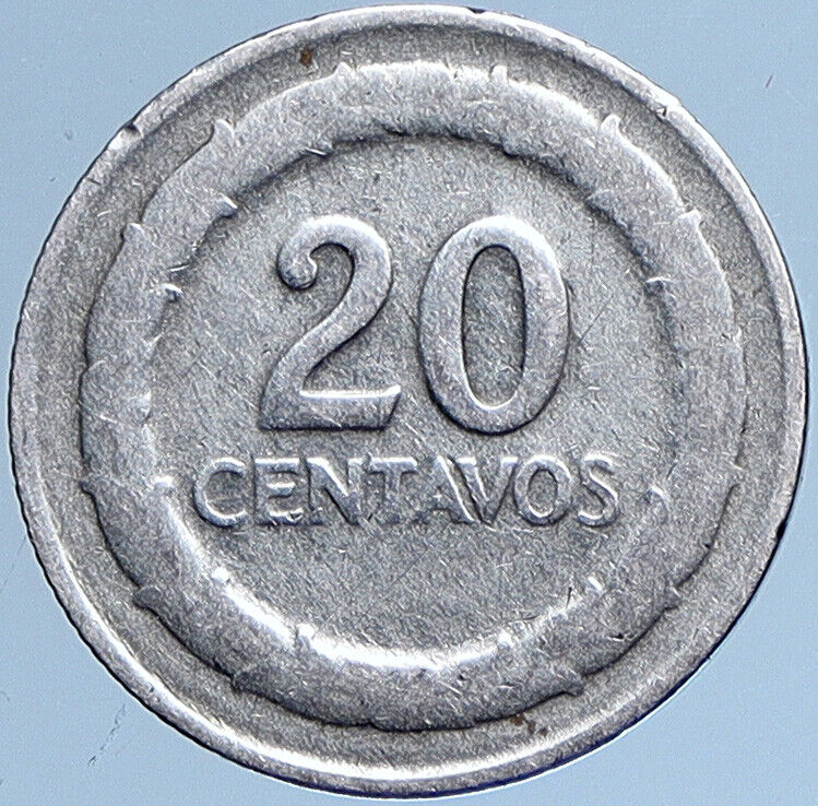 1946 COLUMBIA Simon Bolivar Eagle Shield Genuine Silver 20 Centavos Coin i113942