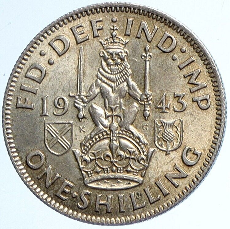 1943 Great Britain UK United Kingdom King George VI SILVER SHILLING Coin i112813