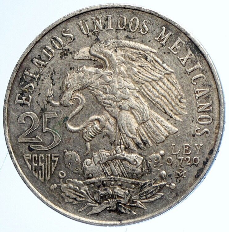 1968 Mexico XIX Olympic Games Aztec Ball Player BIG 25 Pesos Silver Coin i112817