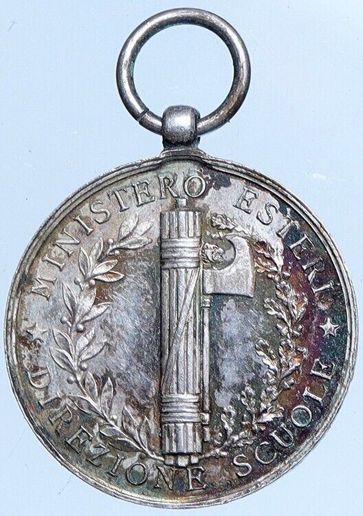 c1920 ITALY King Vittorio Emmanuel III Italian Silver School Award Medal i113969