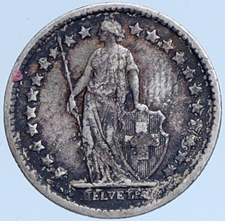 1898 B SWITZERLAND HELVETIA Symbolize SWISS Nation SILVER 1/2 Franc Coin i113974