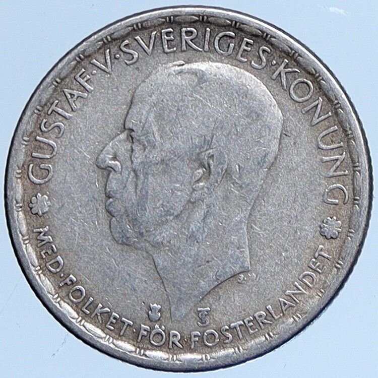 1946 SWEDEN King GUSTAV V ADOLF 1 Krona OLD Silver SWEDISH Vintage Coin i113981