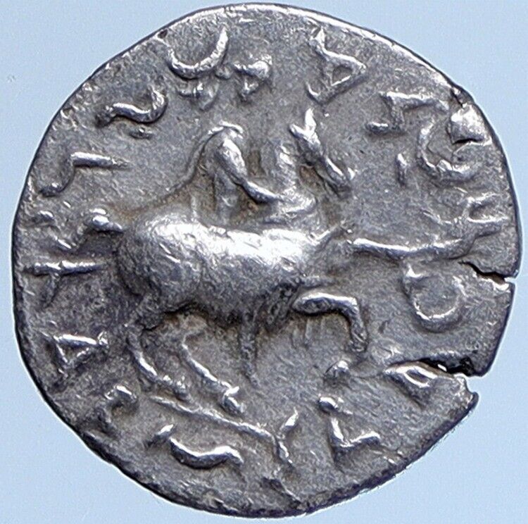 ANTIMACHOS II 174BC Indo- Greek Ancient Silver Coin of India ZEUS HORSE i113976