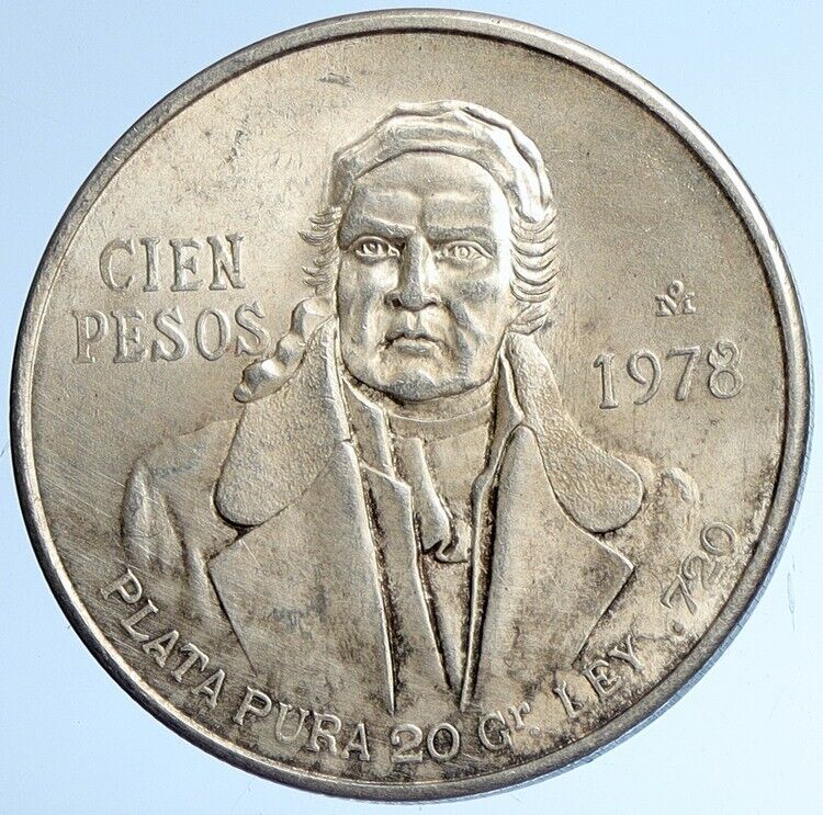 1978 Mexican Independence HERO Jose Maria Morelos Silver 100 Peso Coin i112816