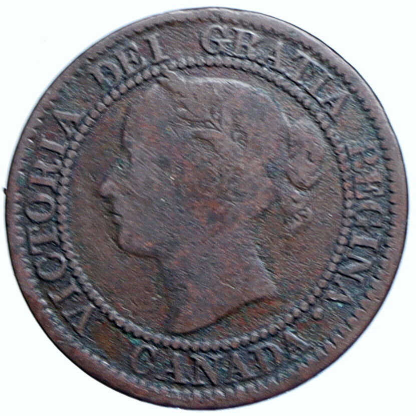 1859 CANADA British UK Queen VICTORIA Wreath Vintage Antique Cent Coin i113925