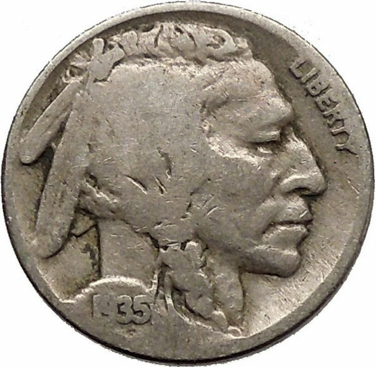1935 BUFFALO NICKEL 5 Cents of United States of America USA Antique Coin i43798