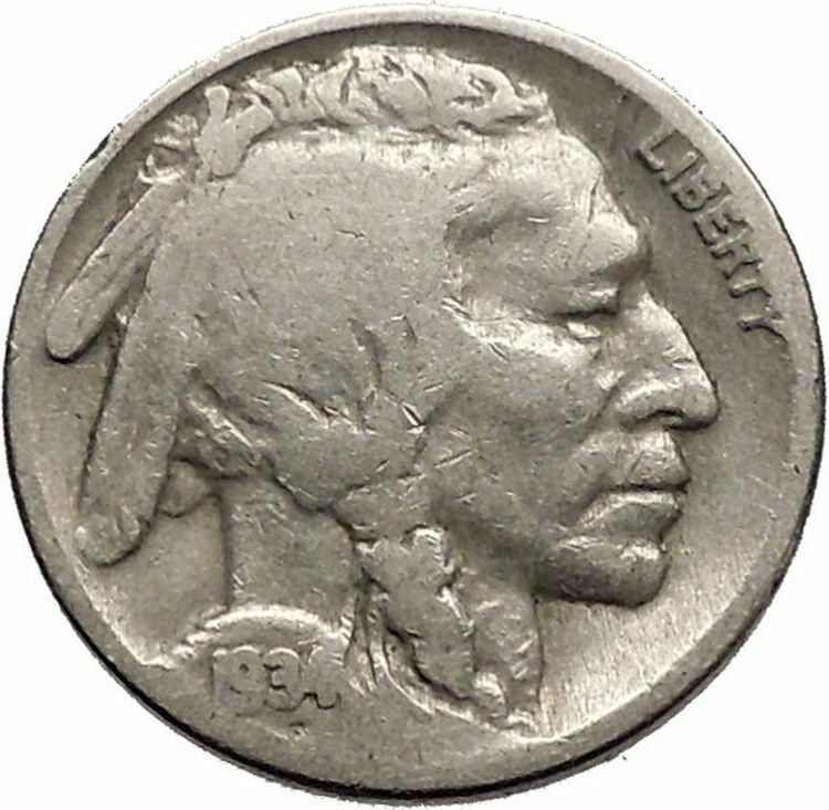 1934 BUFFALO NICKEL 5 Cents of United States of America USA Antique Coin i43766