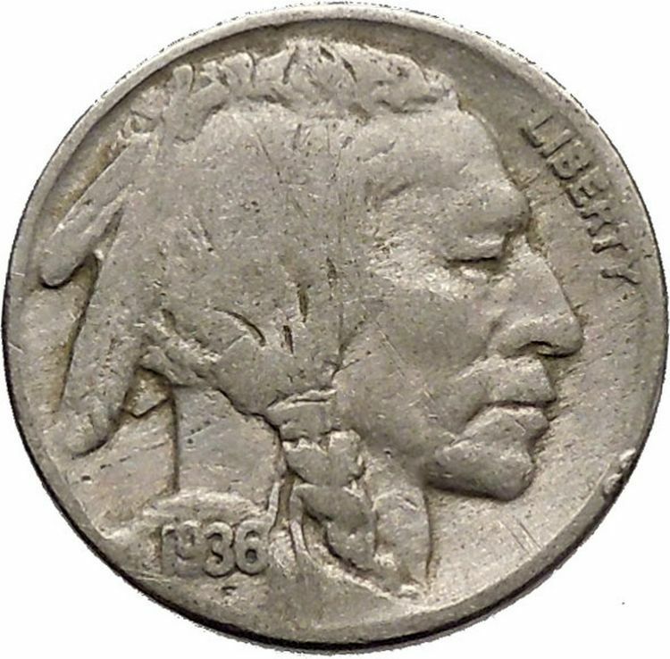 1936 BUFFALO NICKEL 5 Cents of United States of America USA Antique Coin i43815