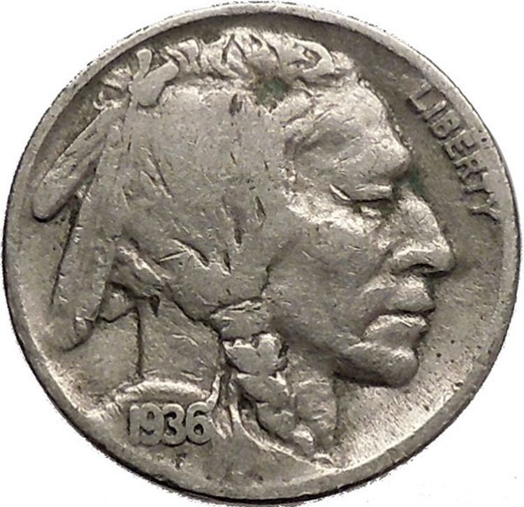 1936 BUFFALO NICKEL 5 Cents of United States of America USA Antique Coin i43834